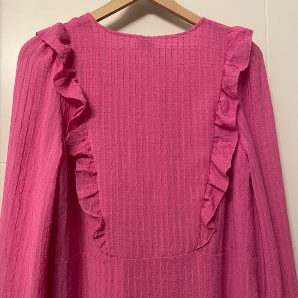 NWOT Vero Moda Pink V-Neck Frill Ruffle Long Sleeve Blouse Top Size Small - Picture 7 of 14
